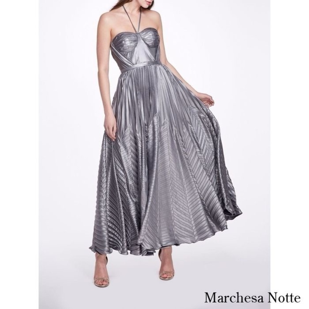NWT Marchesa Gunmetal Halter Gown